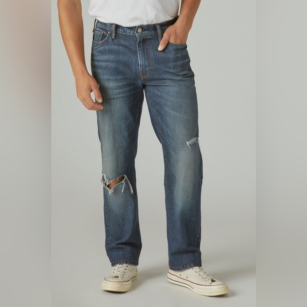 Lucky Brand 363 Vintage Straight Mens 36x32 Distressed Blue Stretch Jeans